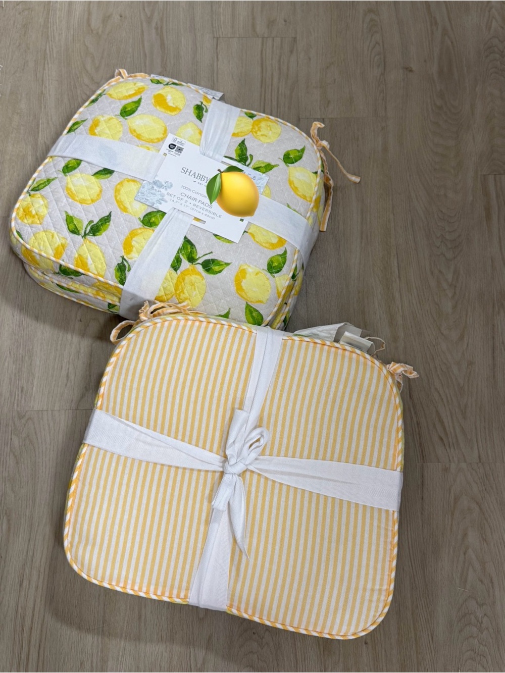 Shabby Chic Lemon & Yellow Stripe Seat Cushions set 4 pcs